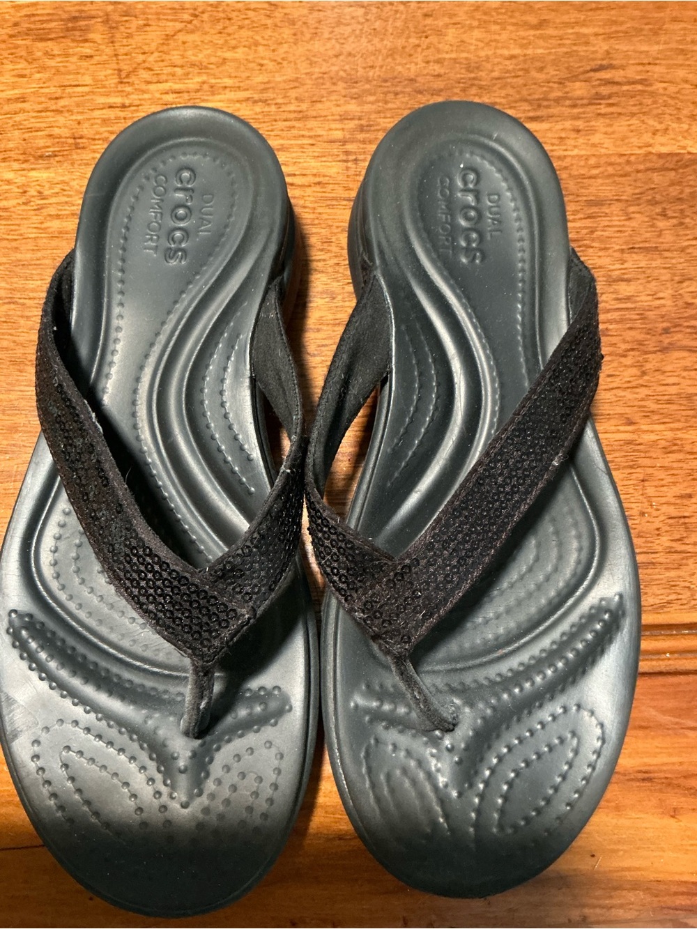 CROCS Women's Black Dual Comfort Thong Sandals